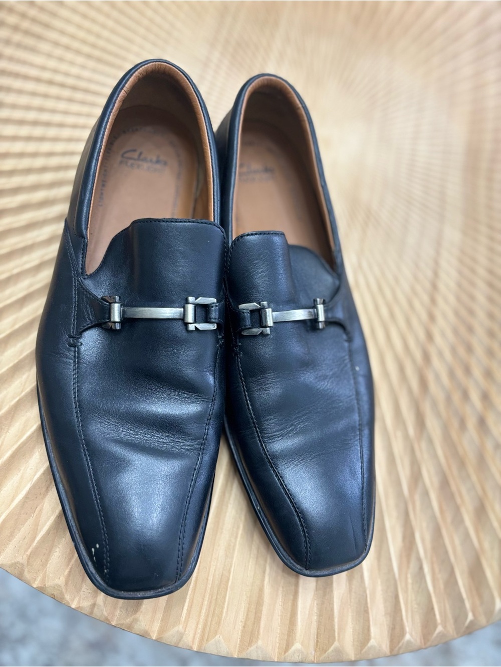 Clarks Black Leather Bit Loafers with Silver Accent